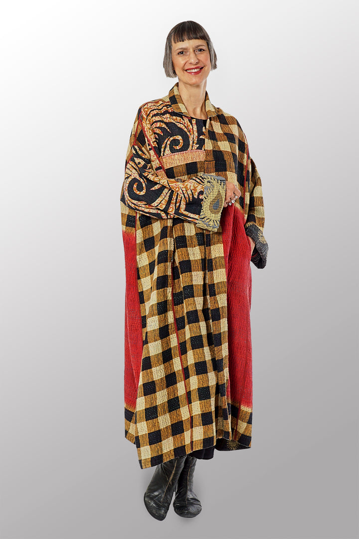 VINTAGE COTTON KANTHA OVERSIZED COAT - cv4326-0054a -