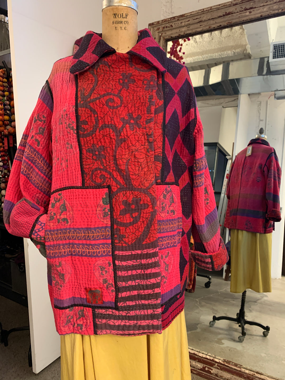 COTTON OVERDYE KANTHA PEA COAT - ov4349-cred001s -