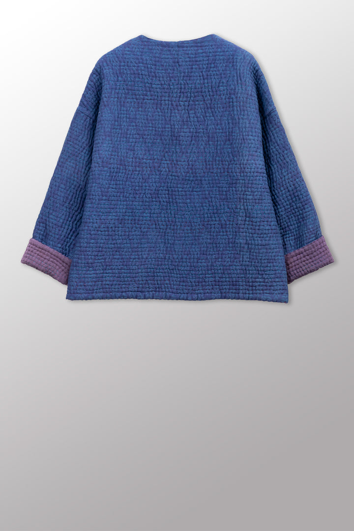 QUILTED OVERDYE COTTON KANTHA CREW NECK SHORT JKT - oq5053-cblu005a -