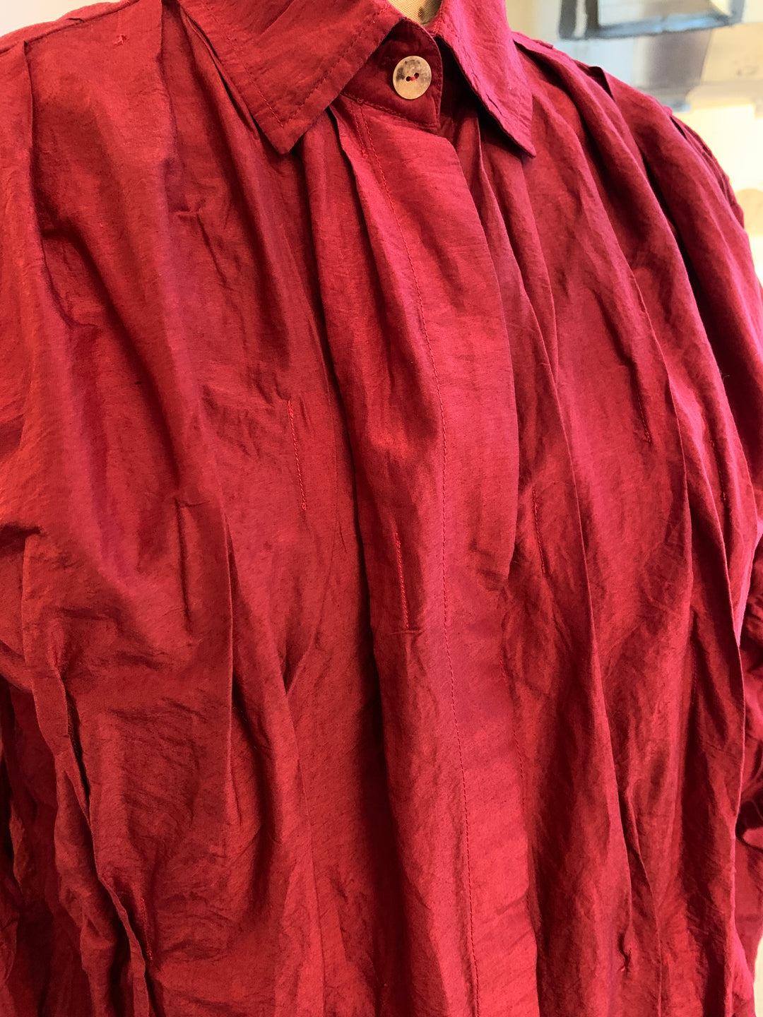 DYED COTTON SILK HEAVY VOILE WAVY TUCKED MEN'S SHIRT - dh1551-red -