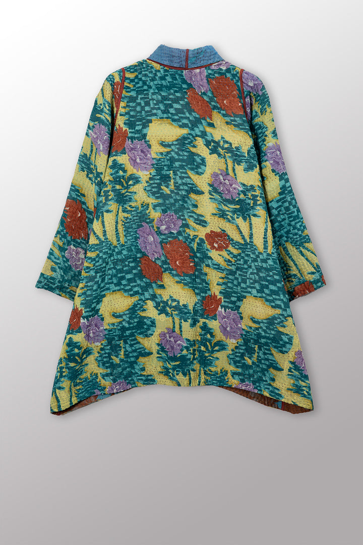VINTAGE SILK GEORGETTE COTTON KANTHA A-LINE JACKET - gc4003-0005a -