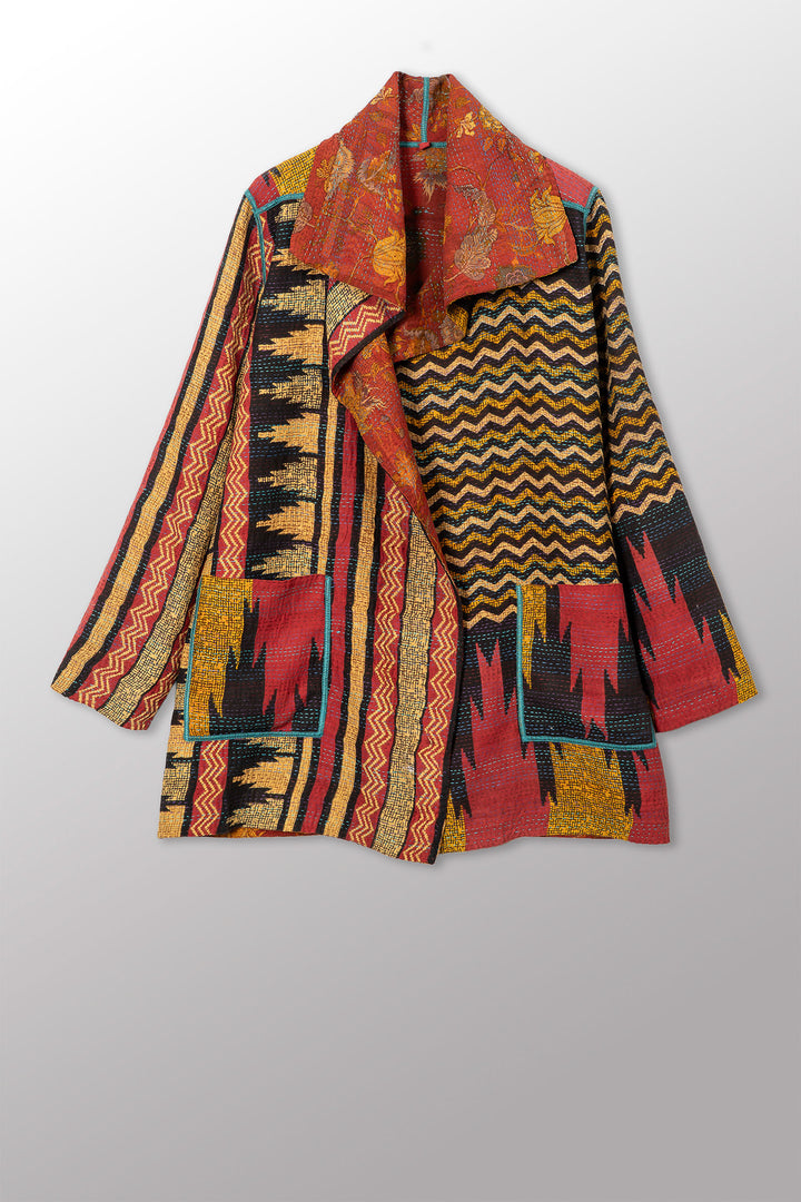 VINTAGE SILK GEORGETTE COTTON KANTHA POCKET JKT - gc2002-0015a -