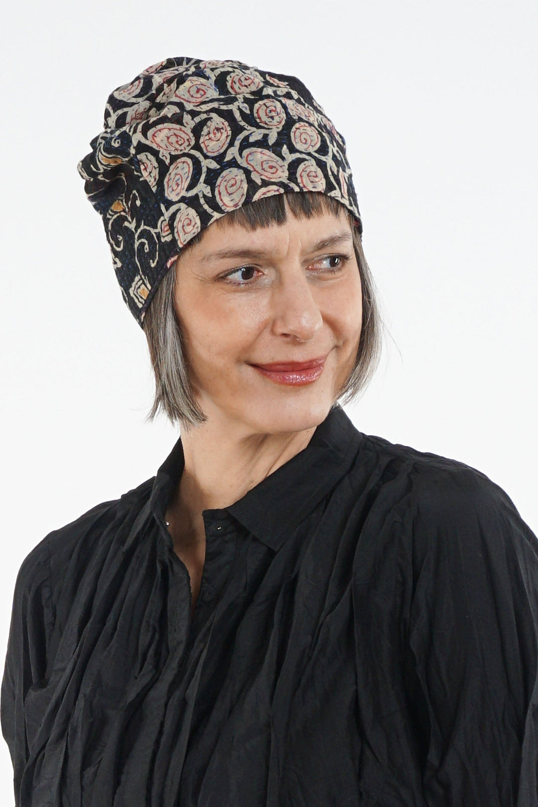 PATCHED & LEAVES KANTHA PATCHWORK HAT - pl2880-blk -