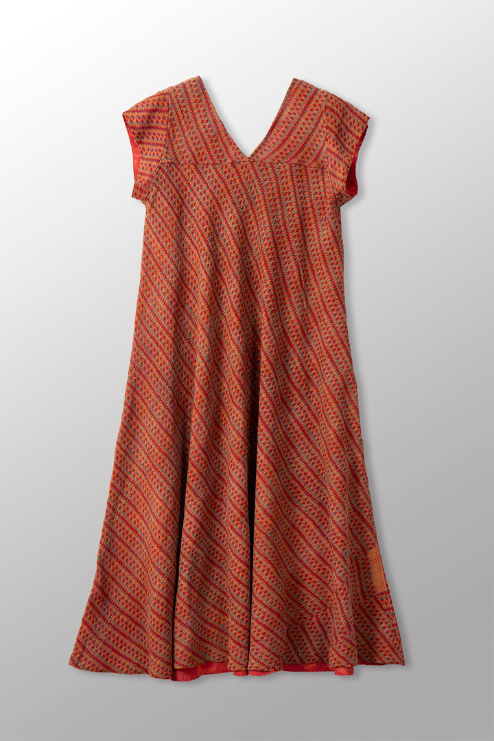 VINTAGE SILK GEORGETTE COTTON KANTHA CAP SLV. FLARE DRESS - gc2425-0003m -