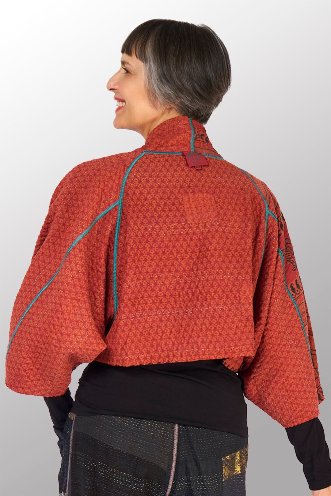 COTTON OVERDYE KANTHA PUFF SLV. SHRUG - ov4062-cred007a -