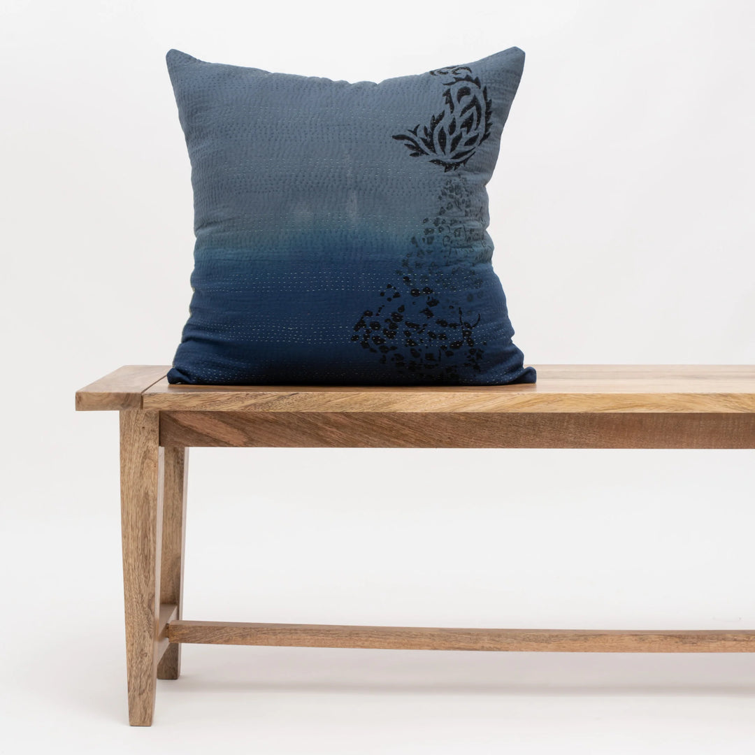 Cotton Ombre Handmade Vintage Kantha Pillow -Indigo
