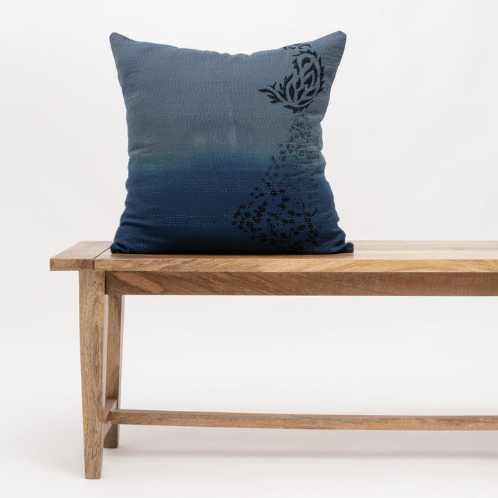 Cotton Ombre Handmade Vintage Kantha Pillow -Indigo