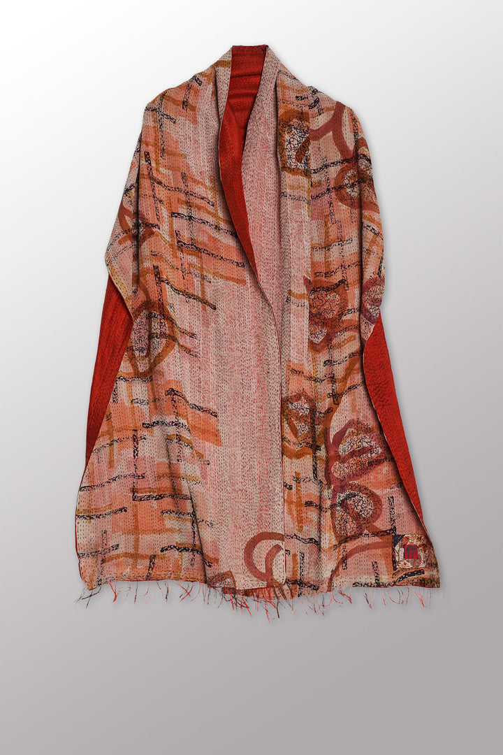 VINTAGE SILK GEORGETTE KANTHA SCARF STANDARD - sg2801-0005a -