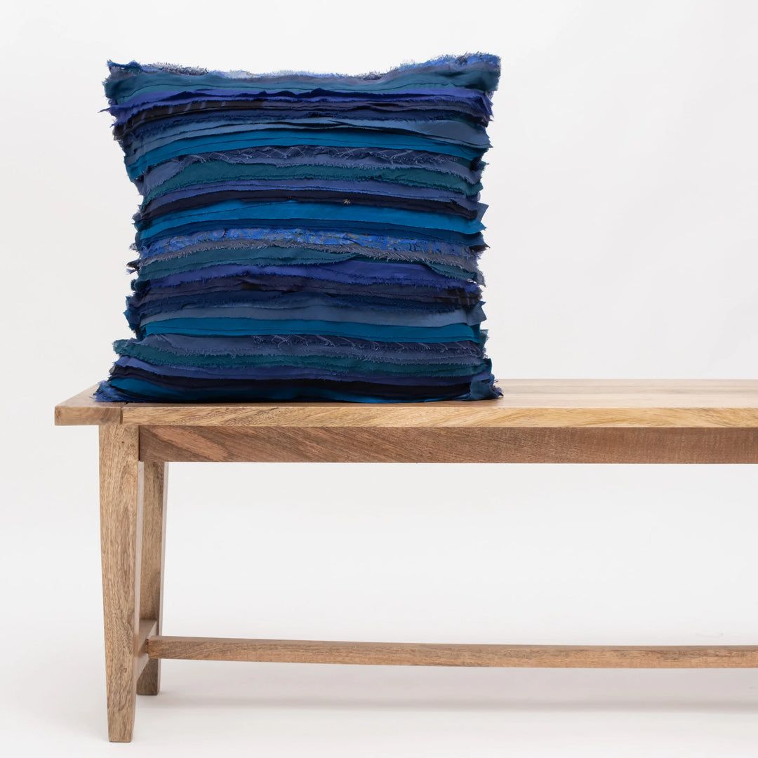 Wavy Stripe Vintage Patch Pillow Sham -Blue