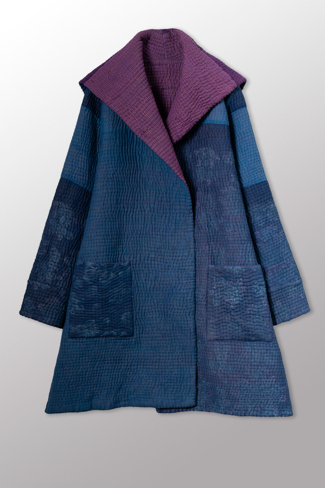QUILTED OVERDYE COTTON KANTHA POCKET MEDIUM COAT - oq5346-cblu012m -