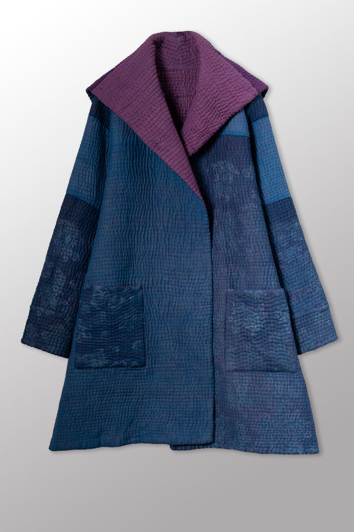 QUILTED OVERDYE COTTON KANTHA POCKET MEDIUM COAT - oq5346-cblu012m -