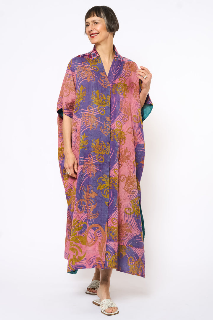COTTON OVERDYE KANTHA PONCHO DRESS - ov2443-ctel001a -
