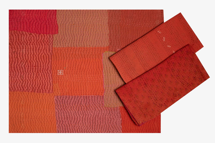Mosaic Fray Handmade Vintage Kantha Placemat -Carrot (Set of 2)