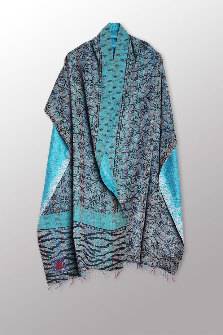 VINTAGE SILK GEORGETTE KANTHA SCARF STANDARD - sg2801-0006a -