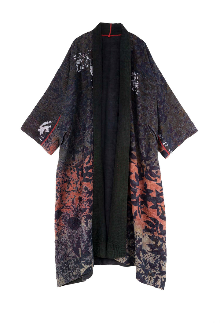MONOTONE TWILIGHT PRINT KANTHA KIMONO ROBE - tp4322-red -
