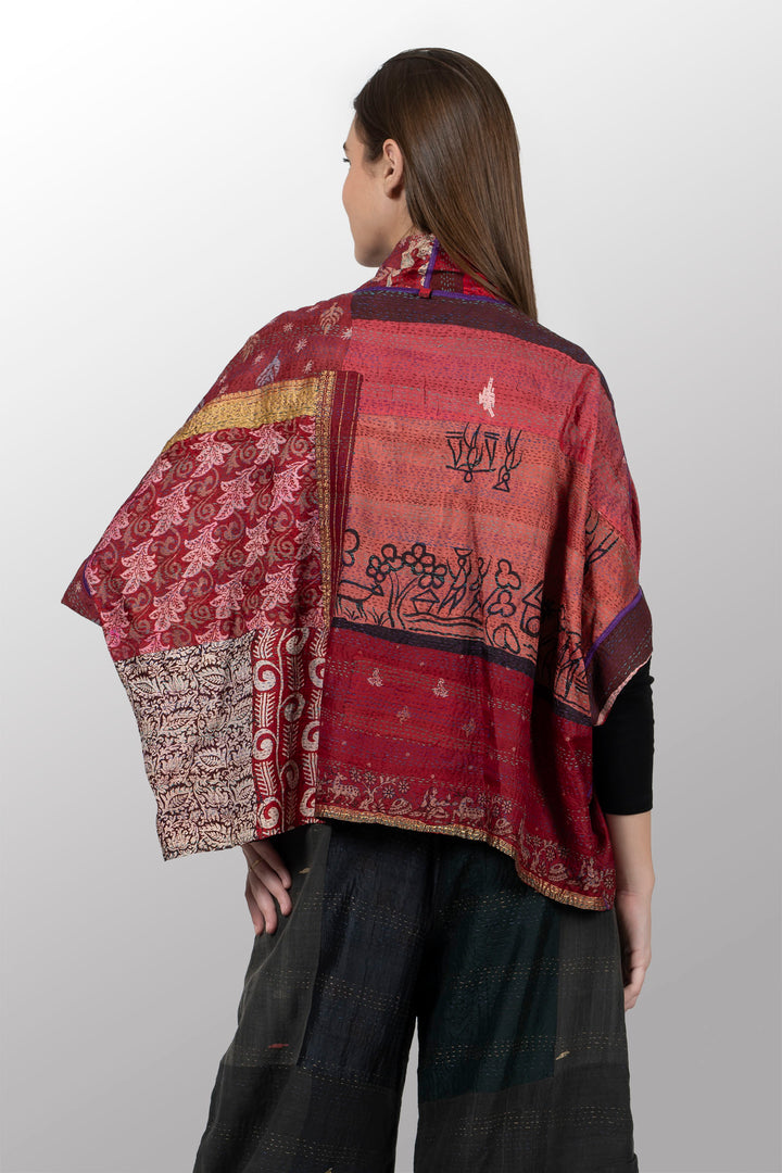 VINTAGE SILK KANTHA MINI PONCHO - sv2060-0006a -