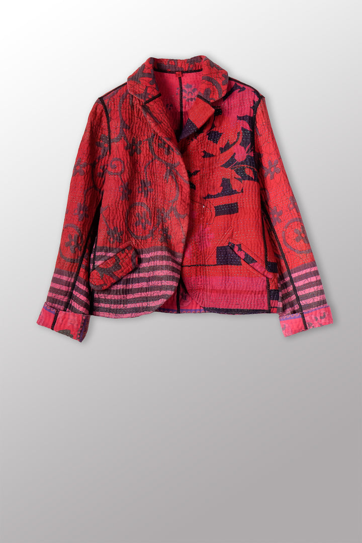 COTTON OVERDYE KANTHA CROPPED BASIC JACKET - ov4096-cred001m -