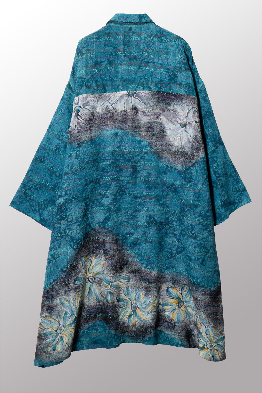 VINTAGE SILK GEORGETTE COTTON KANTHA NEW OVERSIZED COAT - gc2342-0005a -