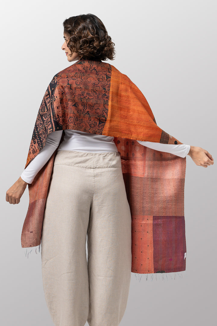 VINTAGE SILK PATCH KANTHA SCARF STANDARD - vp2801-cor -