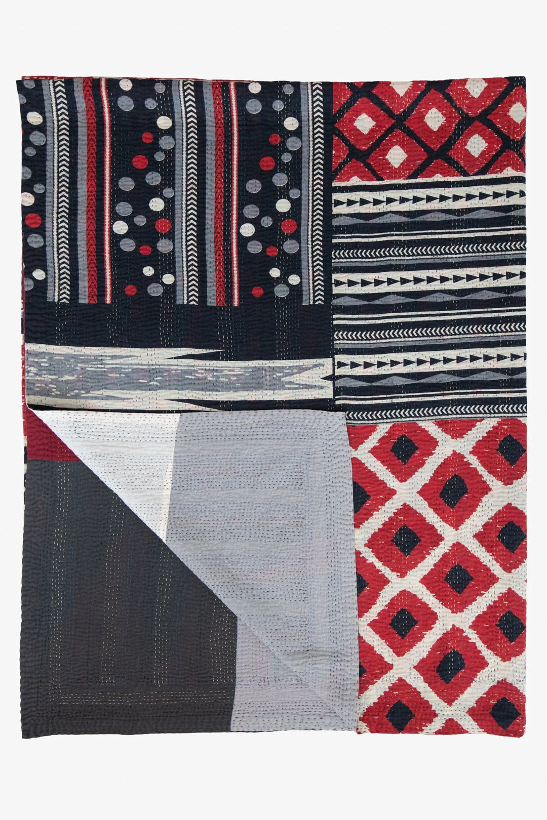Monotone Ikat Handmade Vintage Kantha Quilts & Bed Cover -Red