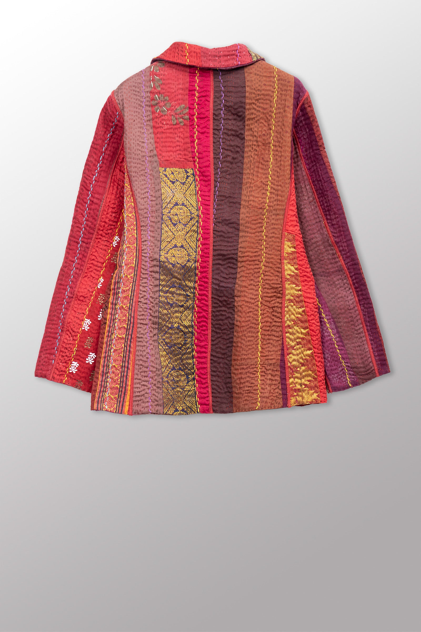 JEWEL WOVEN WITH VERTICAL PATCH KANTHA BASIC JACKET - jv4052-red