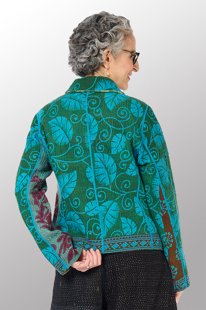 COTTON OVERDYE KANTHA CROPPED BASIC JACKET - ov4096-ctel002m -