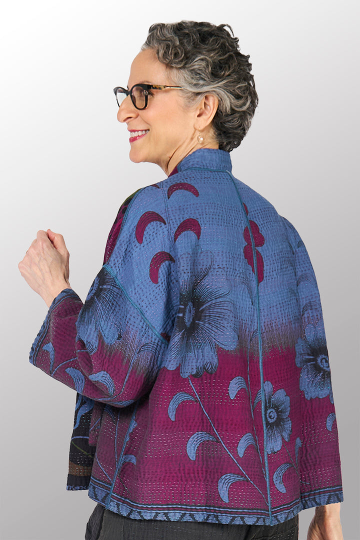 COTTON OVERDYE KANTHA STAND COLLAR CROPPED JKT - ov4034-cfus001a -