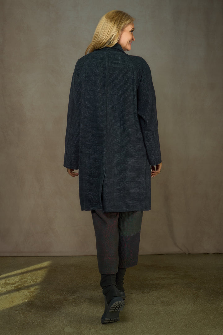 DENIM SUN-DYE KANTHA NEW RAGLAN SLEEVE COAT - ds3353-blk -