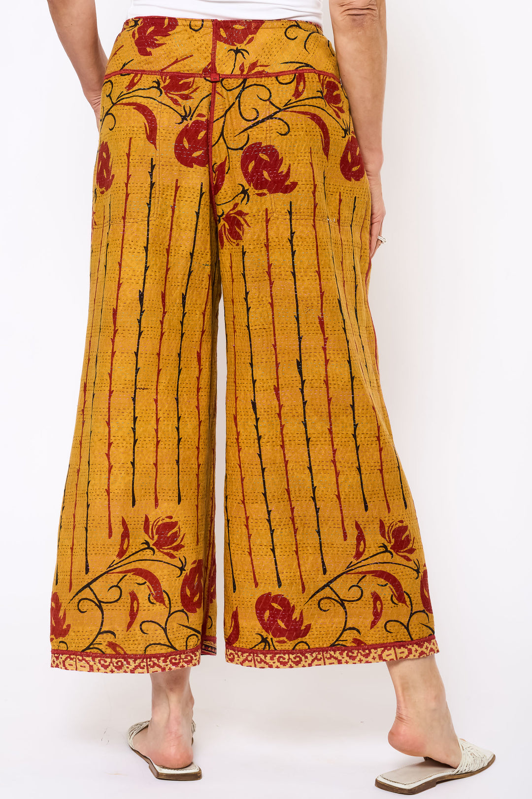VINTAGE COTTON KANTHA MID RISE WIDE LEG PANTS - cv2665-0006m -