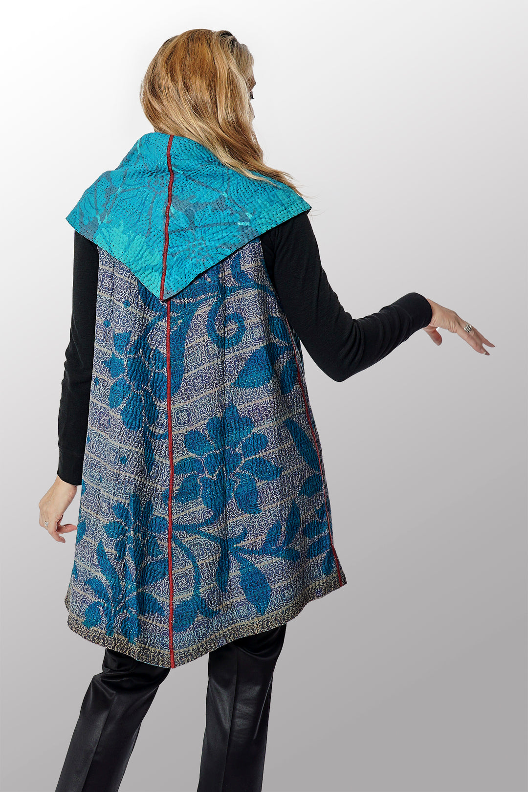 COTTON OVER DYE KANTHA CIRCULAR VEST - ov4201-ctel003a -