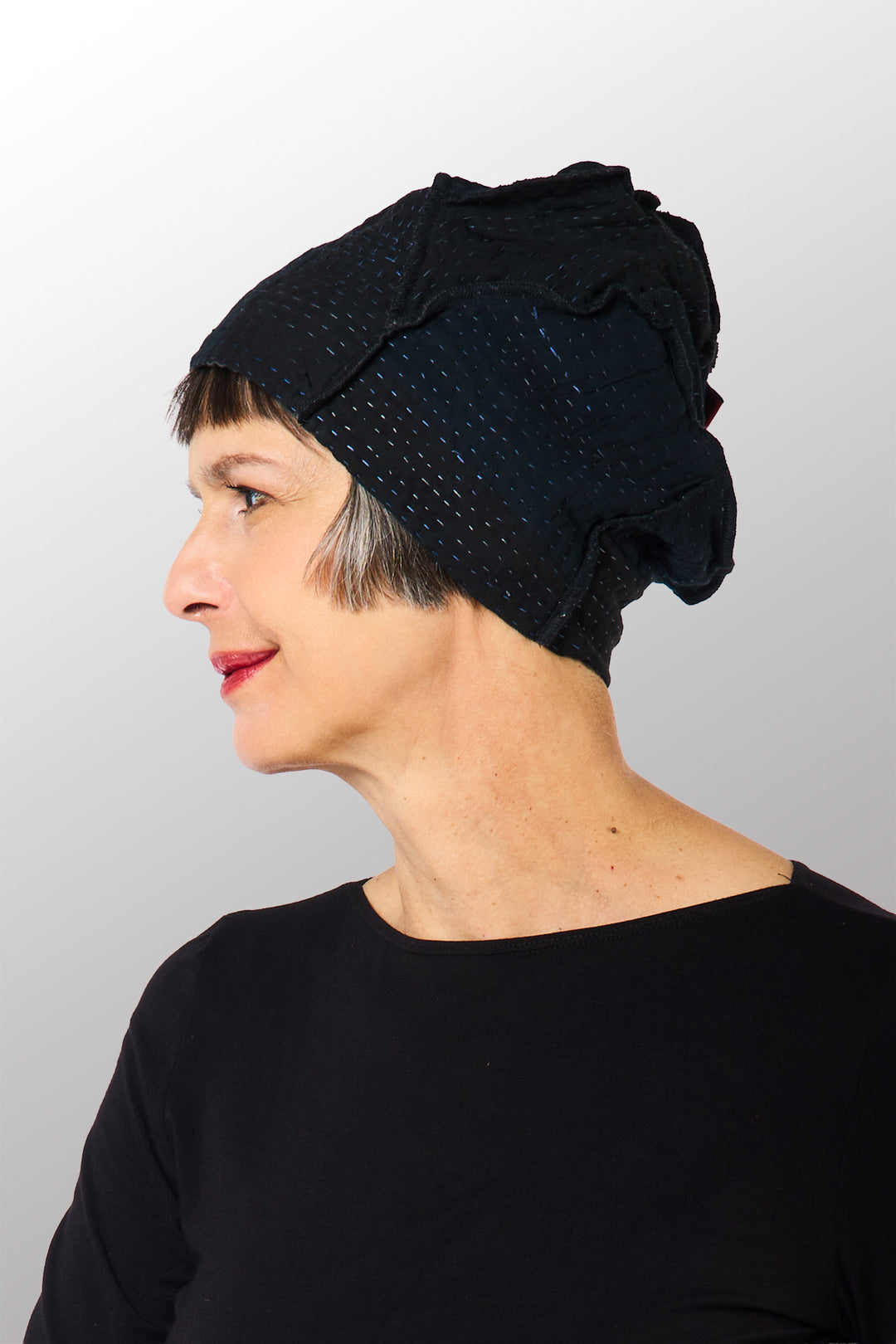 FRAYED PATCH KANTHA PATCHWORK HAT - fi4880-blk -