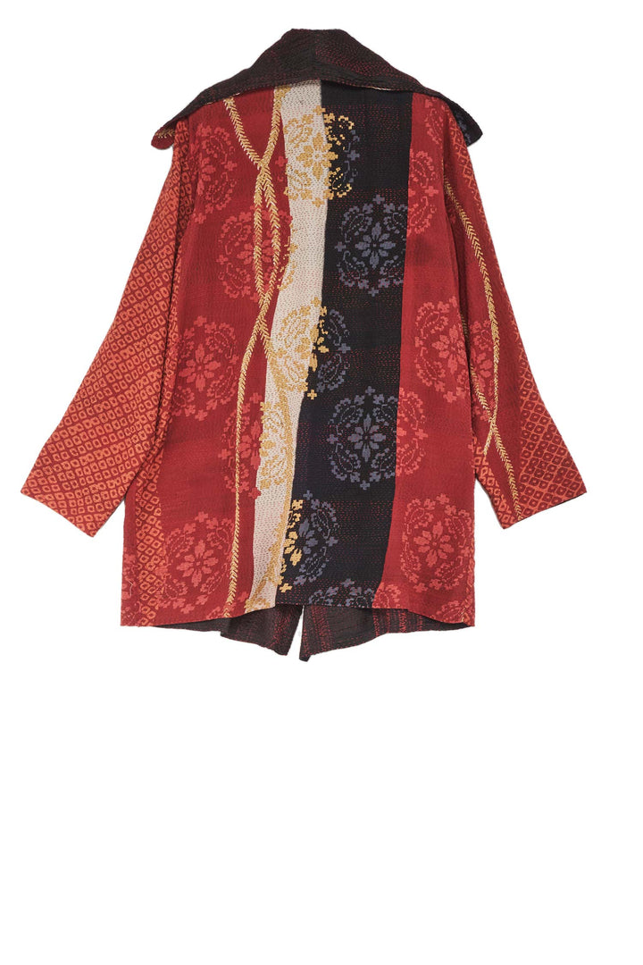 KIMONO PRINT KANTHA POCKET JKT - kp2002-red -