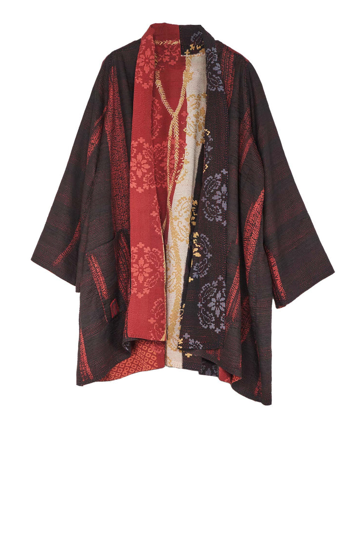 KIMONO PRINT KANTHA A-LINE JKT - kp2003-red -