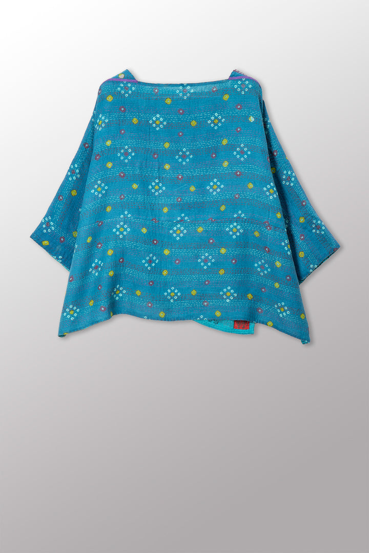 VINTAGE COTTON & NEW VOILE KANTHA 3/4 SLV. CROP TOP MIO - cn2538-0008a -