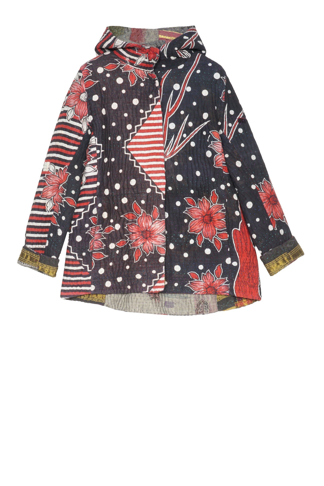 QUILTED VINTAGE COTTON KANTHA HOODED FIT JKT - cq5054-0005l -