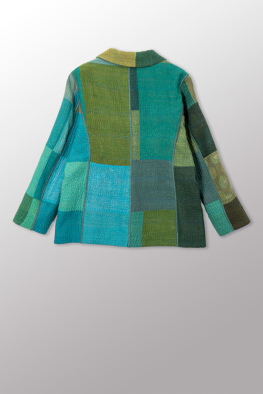 OMBRE PATCHED KANTHA BASIC JACKET - op4052-grn -