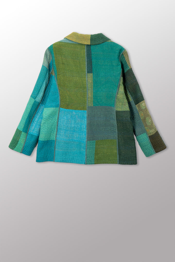 OMBRE PATCHED KANTHA BASIC JACKET - op4052-grn -