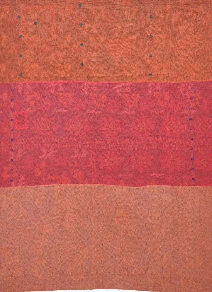 Mosaic Fray Handmade Vintage Kantha Throw -Carrots