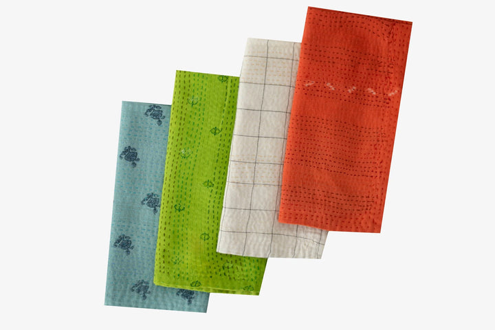 Mosaic Fray Handmade Vintage Kantha Napkin -Carrot (Set of 2)