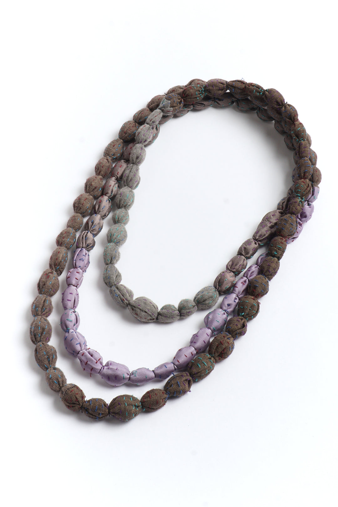 VINTAGE SILK KANTHA TIE-BEADS LONG NECKLACE - sv2707-tst -