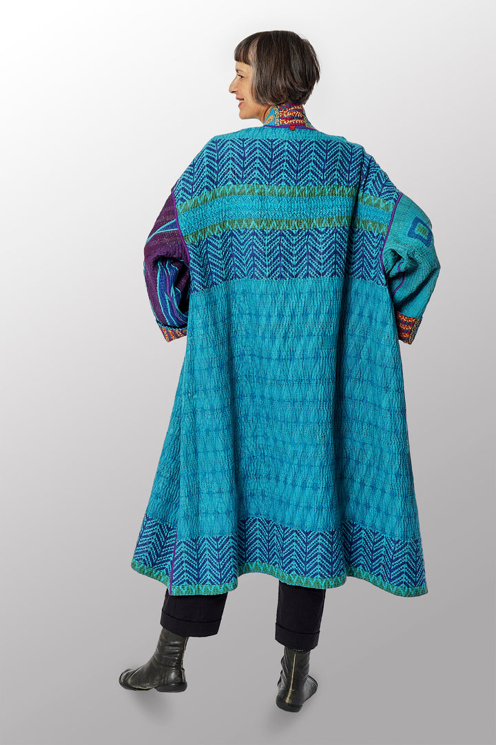 COTTON OVER DYE KANTHA NEW OVERSIZED COAT - ov4342-ctel003a -