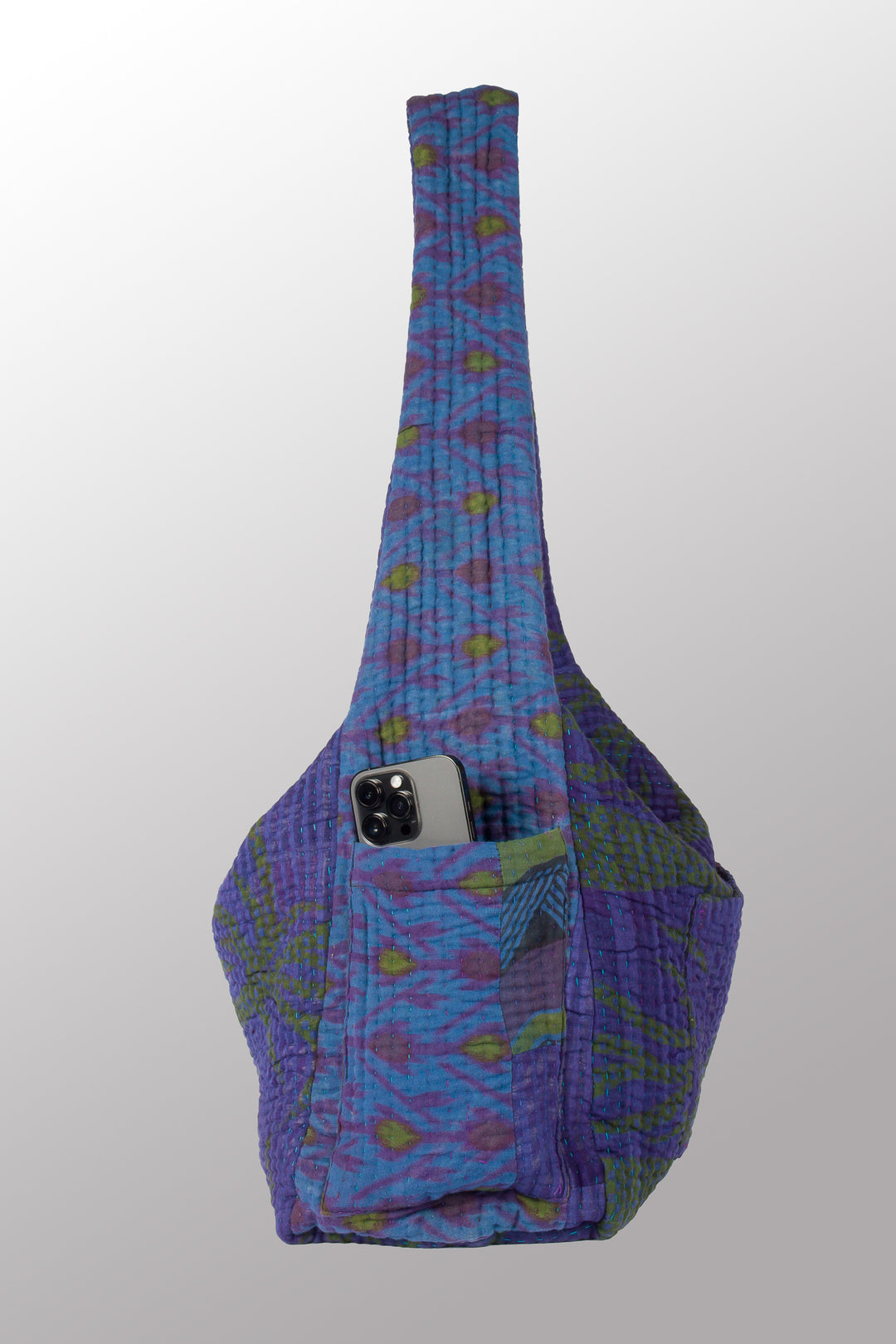 Quilted Overdye Cotton Kantha Oversized Hobo Bag - mm-oq5870-cblu005a -