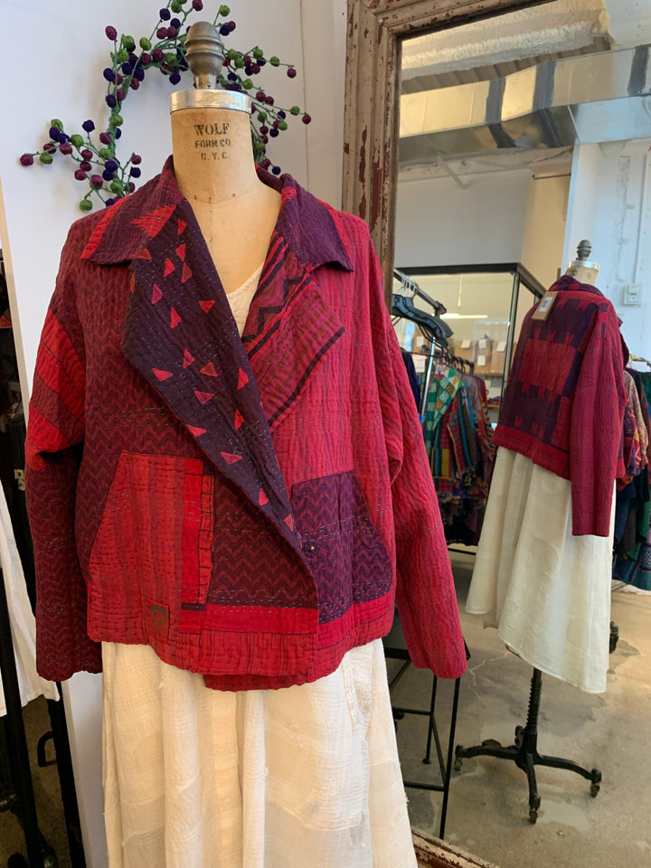 COTTON OVERDYE KANTHA LAPELED SHORT JKT - ov4081-cred001s -