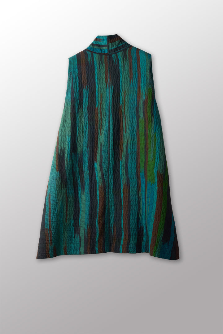 IKAT STRIPE KANTHA KIMONO VEST - is4247-tuq -