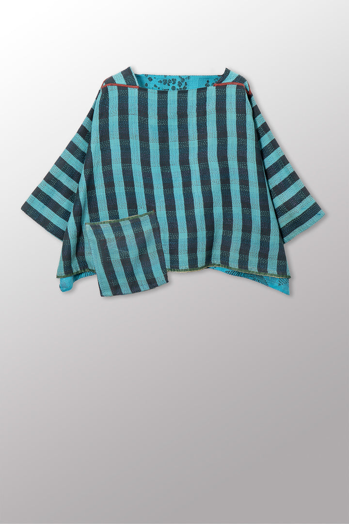 VINTAGE COTTON & NEW VOILE KANTHA 3/4 SLV. CROP TOP MIO - cn2538-0010a -