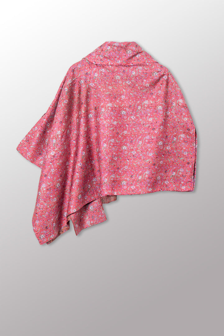 VINTAGE SILK KANTHA COWL NECK LONG CAPE - sv2842-0021a -
