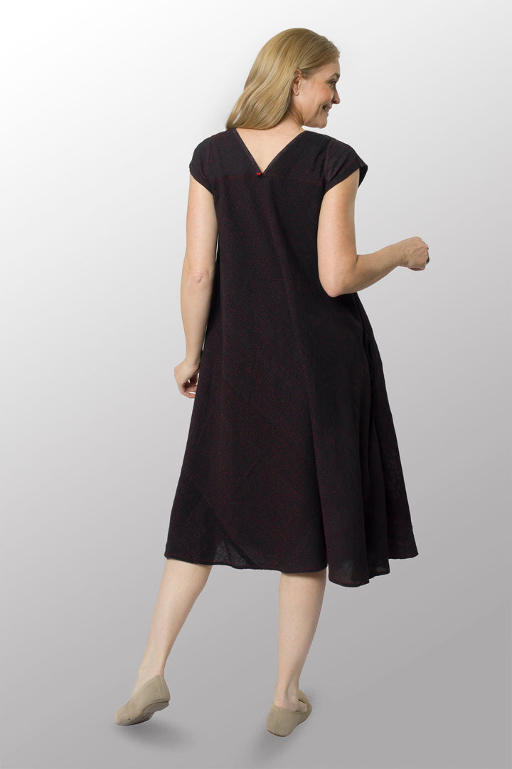 MONOTONE TWILIGHT PRINT KANTHA CAP SLV. FLARE DRESS - tp2425-red -