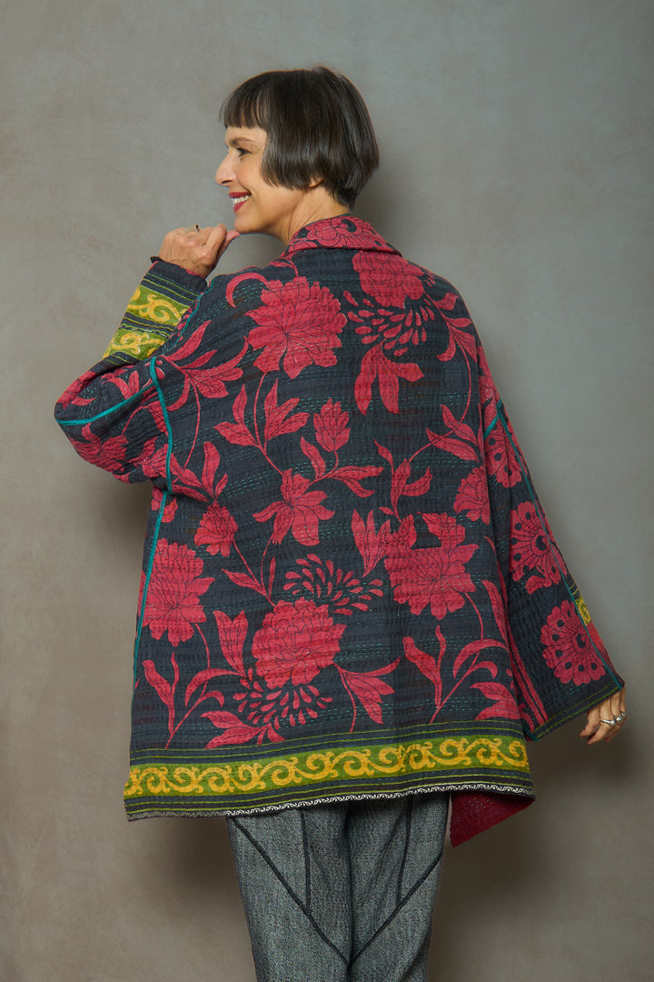 VINTAGE COTTON KANTHA OVERSIZED MINI COAT - cv4332-0042a -