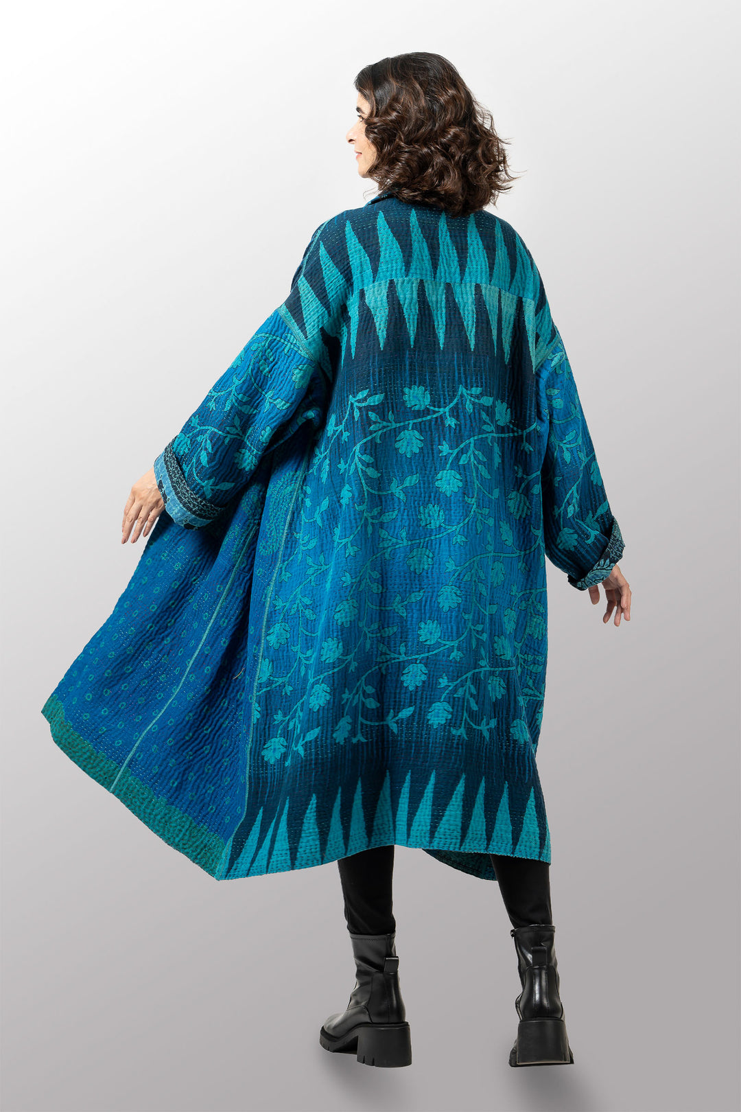 COTTON OVER DYE KANTHA NEW OVERSIZED COAT - ov4342-ctel002a -