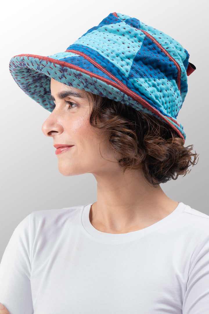 VINTAGE COTTON BBK KANTHA CIRCULAR CUT BRIM HAT - bb4882-0001a -